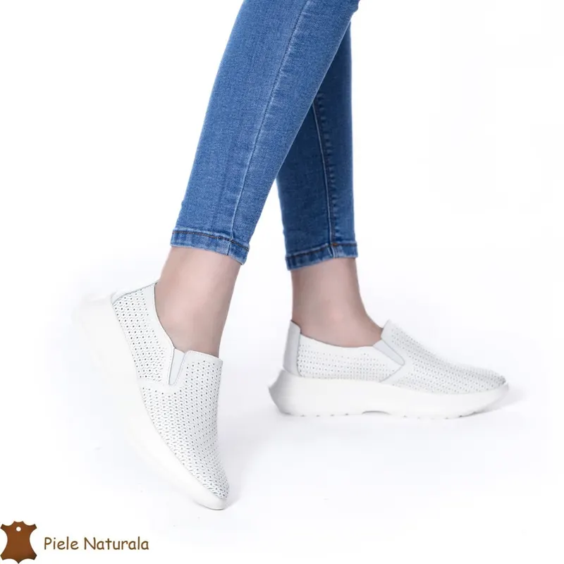 Pantofi Perforati Dama Piele naturală CRL0100 ALB
