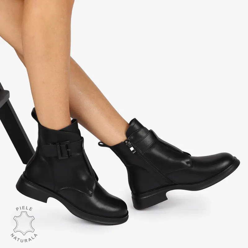 Ghete Dama Piele Naturala cu Cataramă Metalică CRL1265 NEGRU