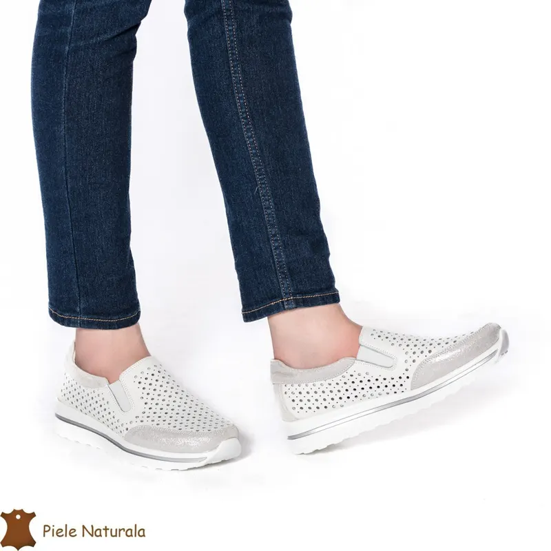 Pantofi Casual dama din Piele naturala CRL0860 ALB