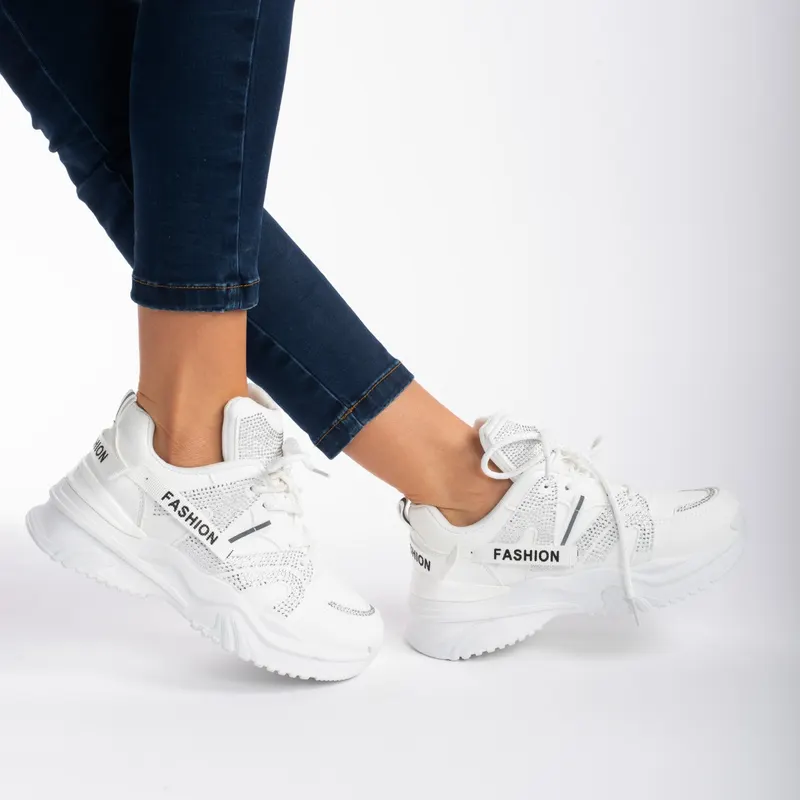 SNEAKERS din PIELE ECOLOGICA CU STRAS in stil Zig-Zag,Usori CRL0865