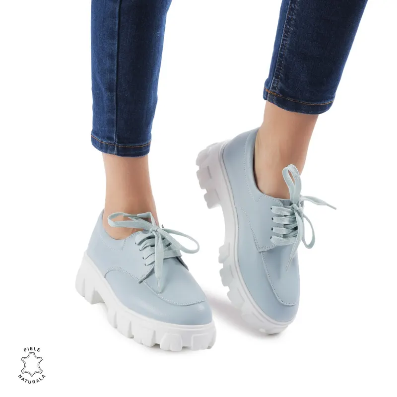 Pantofi casual dama din Piele naturală CRL0109 ALBASTRU