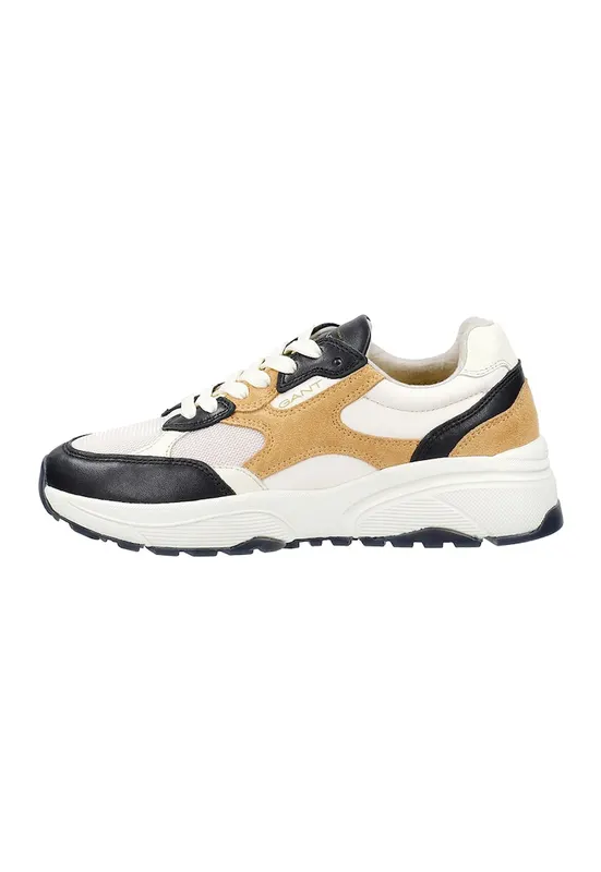 Pantofi sport cu talpa wedge si garnituri din piele intoarsa si plasa Newile - Negru/Alb optic/Caramel