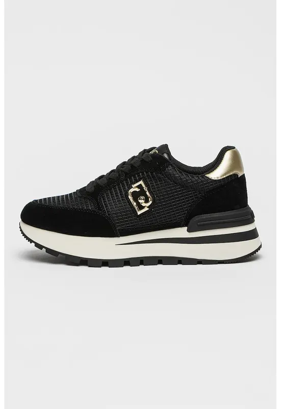 Pantofi sport cu garnituri de piele intoarsa si logo metalic - Auriu/Negru