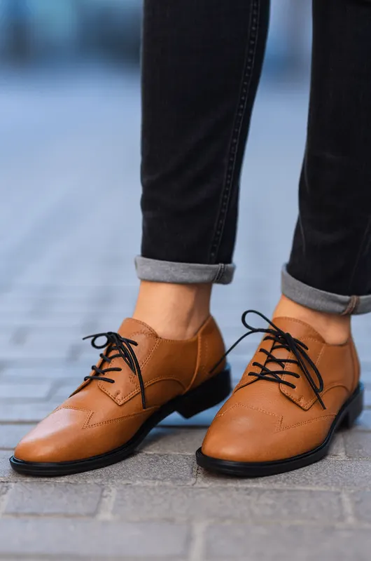 Pantofi Casual Dama din Piele Camel - TINA
