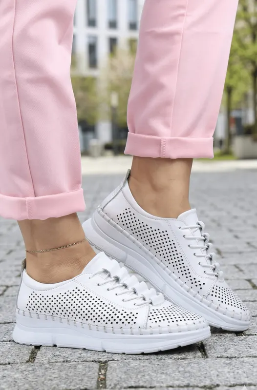 Pantofi Sport-Casual din Piele Alba - PADY WHITE