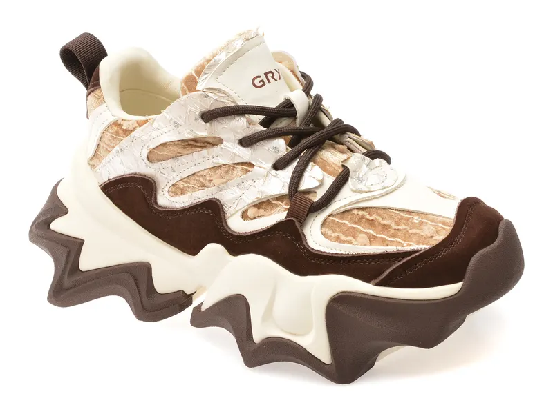 Pantofi sport albi, 100861, din material textil si piele naturala