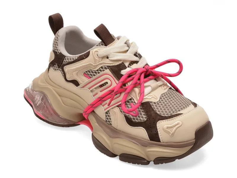 Pantofi sport maro, 991, din material textil si piele naturala