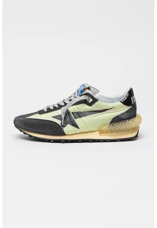 Pantofi sport Marathon din material textil cu insertii din piele - Verde deschis/Gri inchis