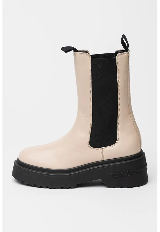 Ghete Chelsea din piele - Negru/Bej deschis