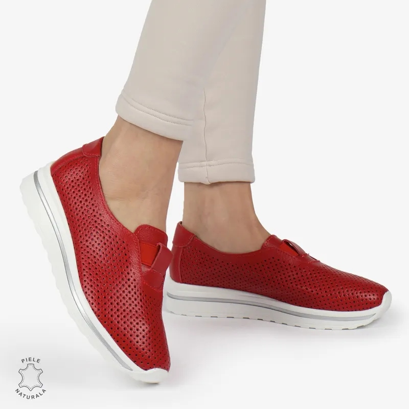 Pantofi Perforati Dama Piele naturală CRL0104 ROSU