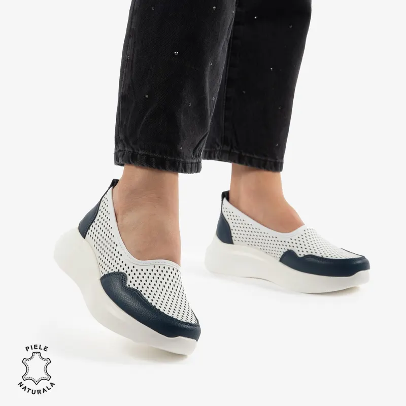 Balerini Dama Piele naturală CRL0103 ALB CU BEUMARIN