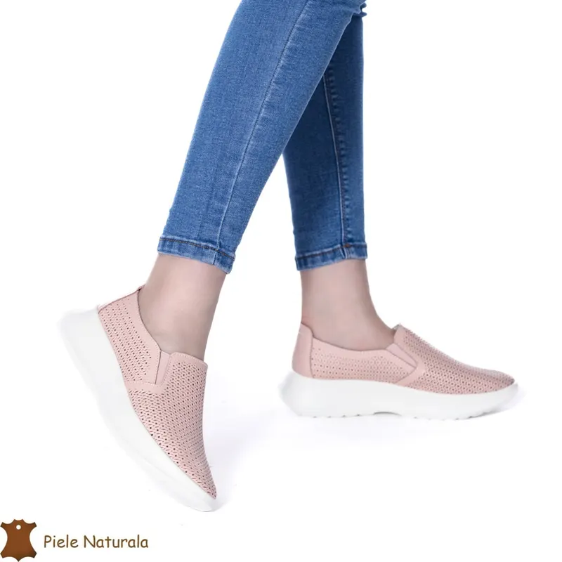 Pantofi Perforati Dama Piele naturală CRL0100 ROZ