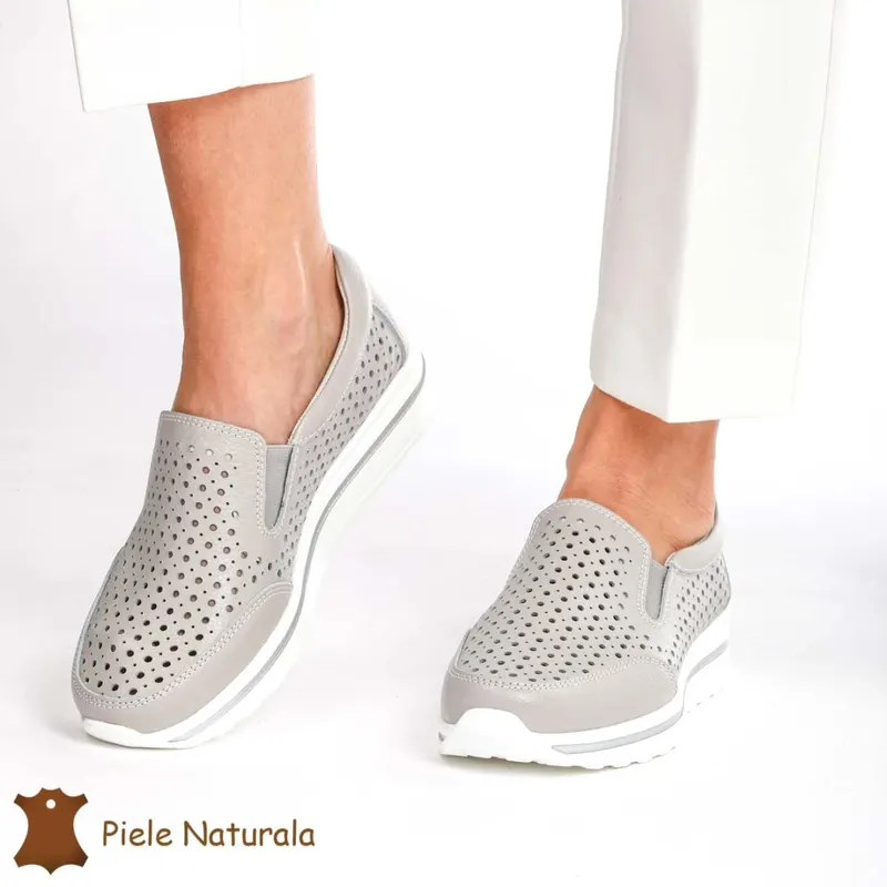 Pantofi Casual dama din Piele naturala CRL0860 GRI