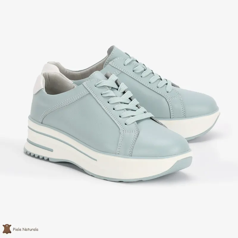 Pantofi Casual de dama din Piele naturala cu talpa groasa CRL0493 ALBASTRU