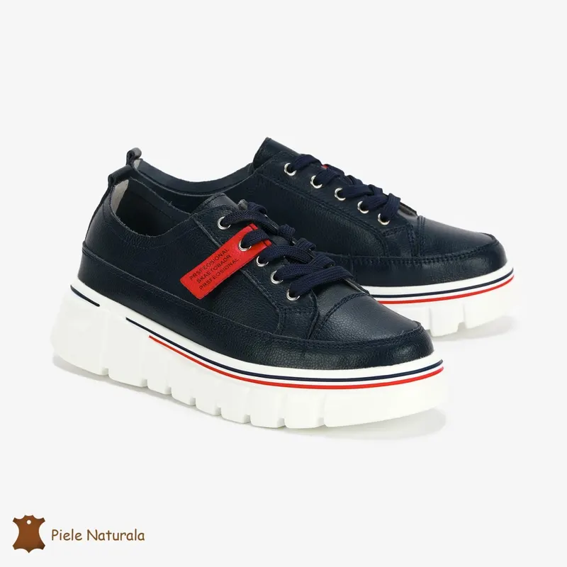 Pantofi Casual de dama din Piele naturala Interior confortabil CRL0488 Bleumarin