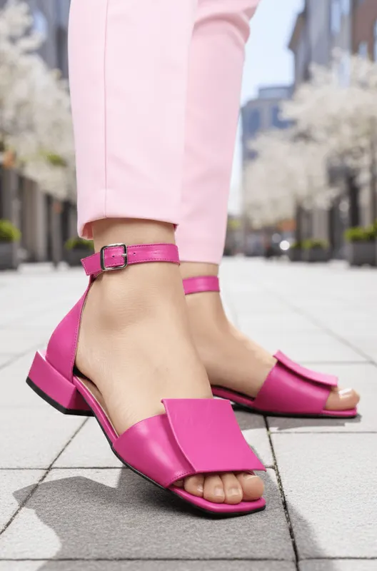 Sandale Elegante cu Toc din Piele cu Accesoriu - SY FUCSYA