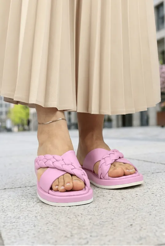 Papuci Dama din Piele Naturala Roz - Mayna PINK