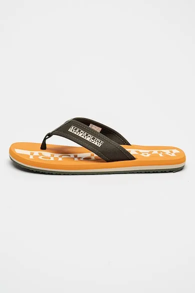 Papuci flip-flop din panza cu imprimeu logo - Portocaliu deschis/Verde englez