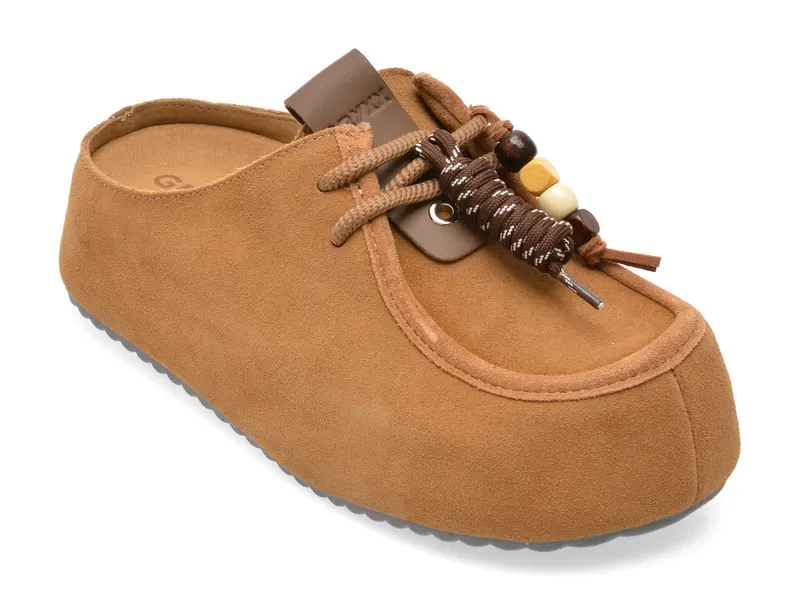 Papuci bej, M7351, din piele intoarsa