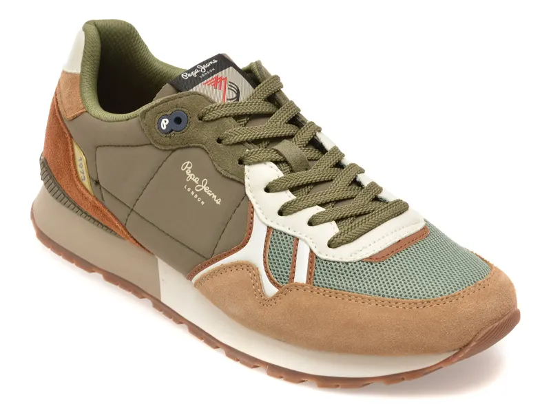 Pantofi sport PEPE JEANS verzi, MS40028, din material textil si piele naturala