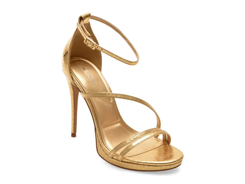 Sandale elegante aurii, ELLA 710, din piele croco