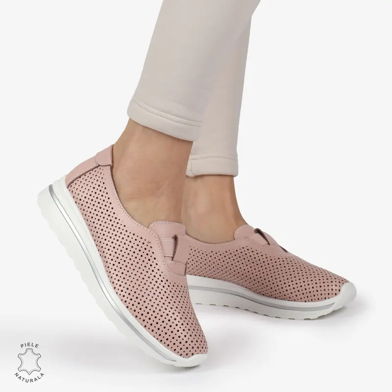 Pantofi Perforati Dama Piele naturală CRL0104 ROZ