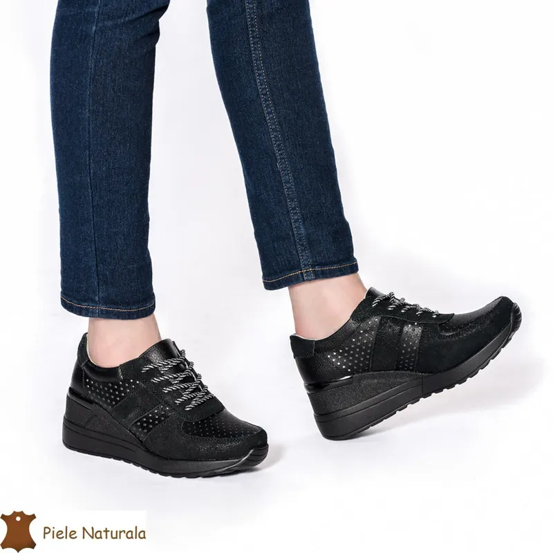 Pantofi Casual Dama din Piele naturală CRL0116 NEGRU