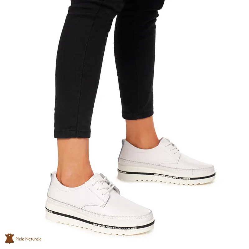 Pantofi Casual dama din Piele naturala cu talpa groasa CRL0053 ALB
