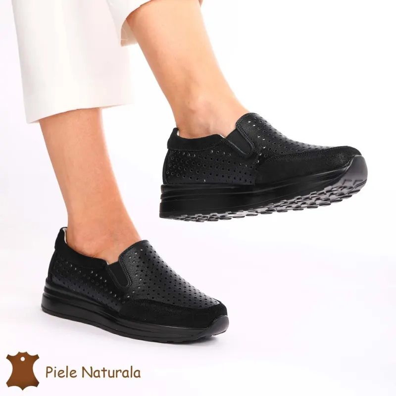 Pantofi Casual dama din Piele naturala CRL0860 NEGRU