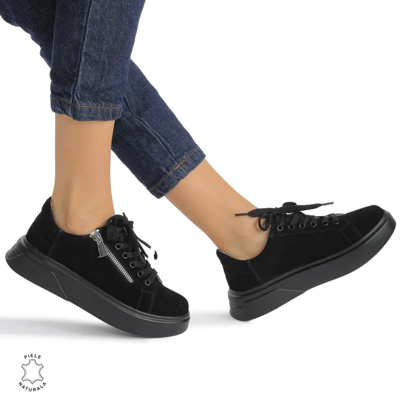 Pantofi Casual DAMA din PIELE Naturala Intoarsa CRL0940 CULOARE: Negru