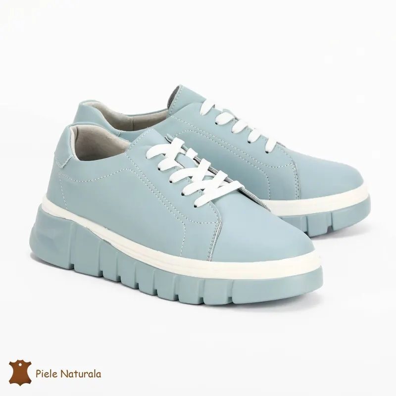 Pantofi Casual de dama din Piele naturala cu talpa groasa CRL0491 ALBASTRU