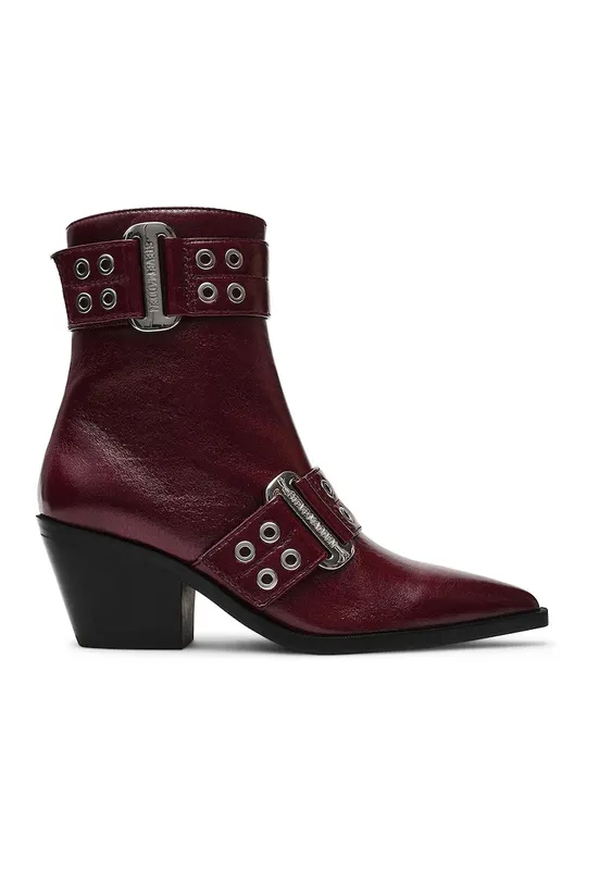 Botine de piele ecologica cu toc - Rosu inchis