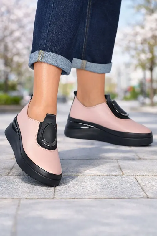 Pantofi Casual Dama din Piele cu Accesoriu - EMA PUDRA