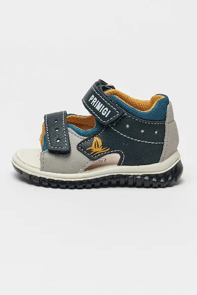 Sandale din piele ecologica cu logo si velcro - Albastru ultramarin/Albastru royal