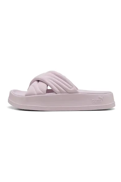 Papuci flatform cu bareta pufoasa Leadcat - Roz pastel