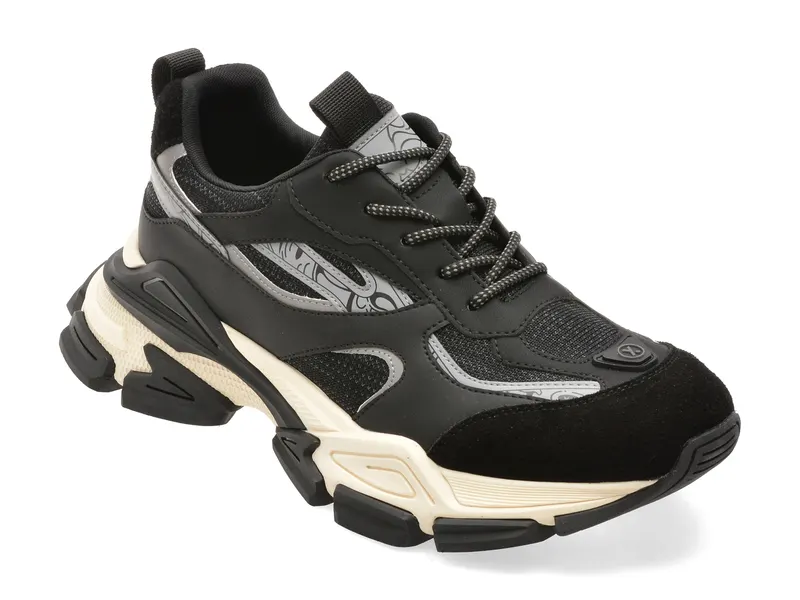 Pantofi sport negri, 11003, din piele naturala