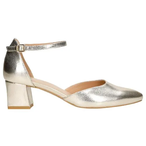 Pantofi stiletto aurii cu toc mic