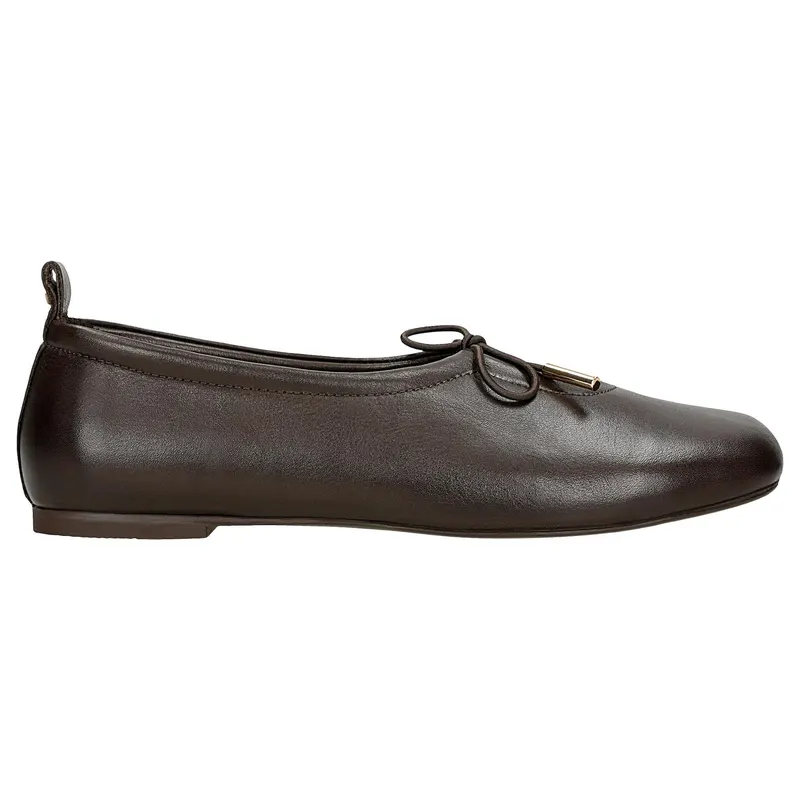 Balerini damă din piele naturală netedă, culoare ciocolată