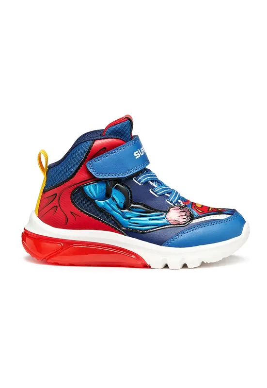 Pantofi sport cu LED-uri si imprimeu Superman - Rosu/Albastru royal