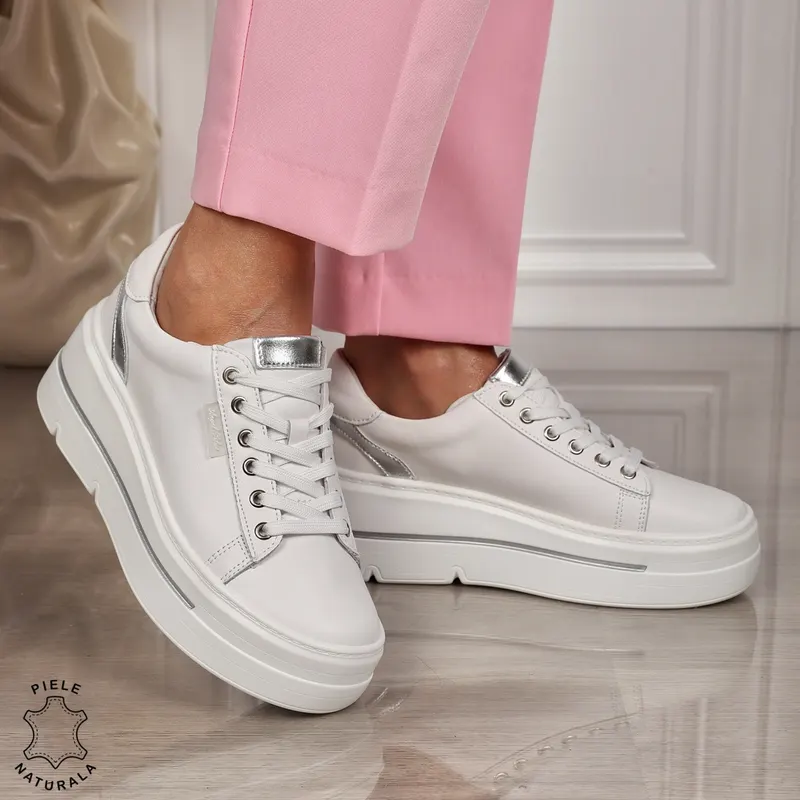 Pantofi CASUAL dama din piele naturala CU SIRET CRL1453 ALB