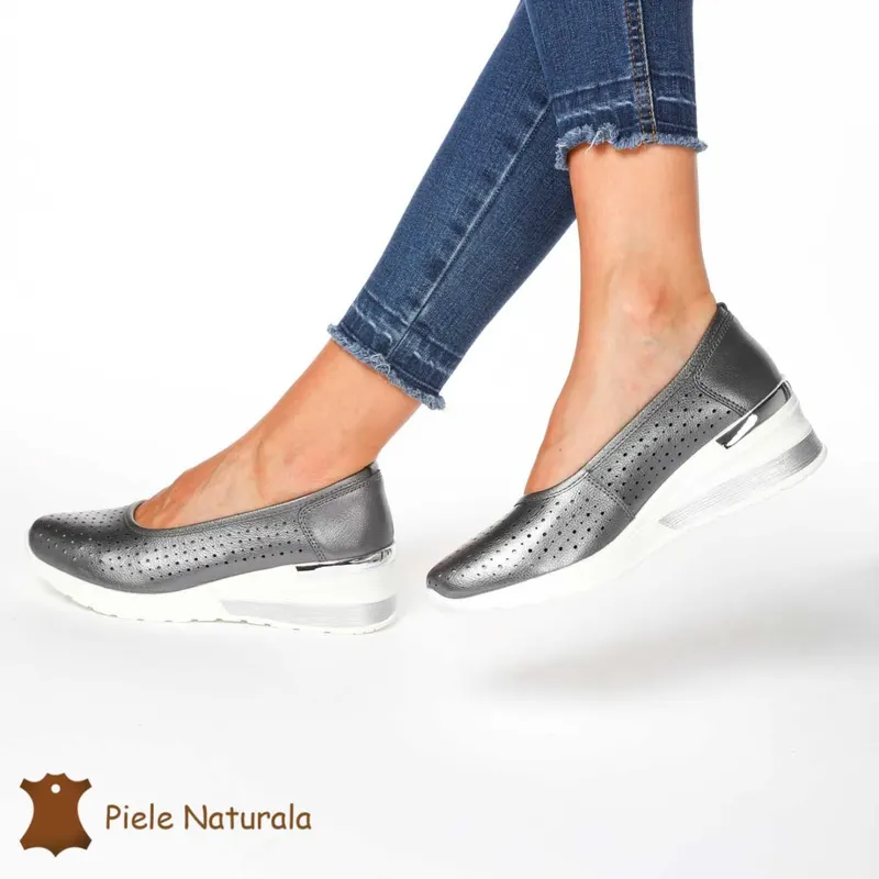 BALERINI DAMA din PIELE NATURALA CRL0978 CULOARE: PEWTER