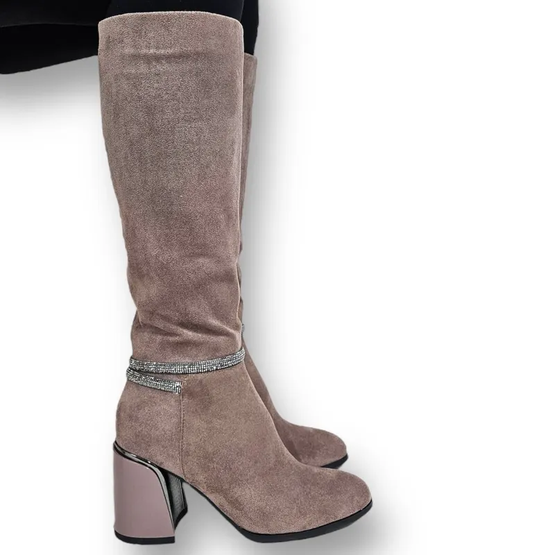 CIZME DAMA din PIELE ECOLOGICA cu FERMOAR CRL0921 CULOARE: KHAKI