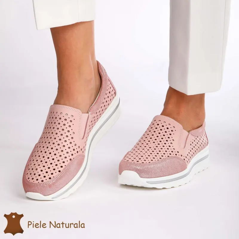 Pantofi Casual dama din Piele naturala CRL0860 ROZ
