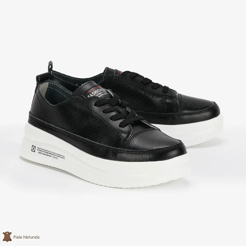 Pantofi Casual de dama din Piele naturala Șic Urban CRL0487 NEGRU