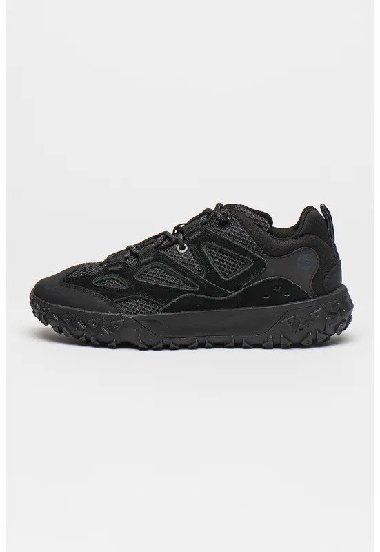 Pantofi sport din piele intoarsa cu insertii din plasa - Negru