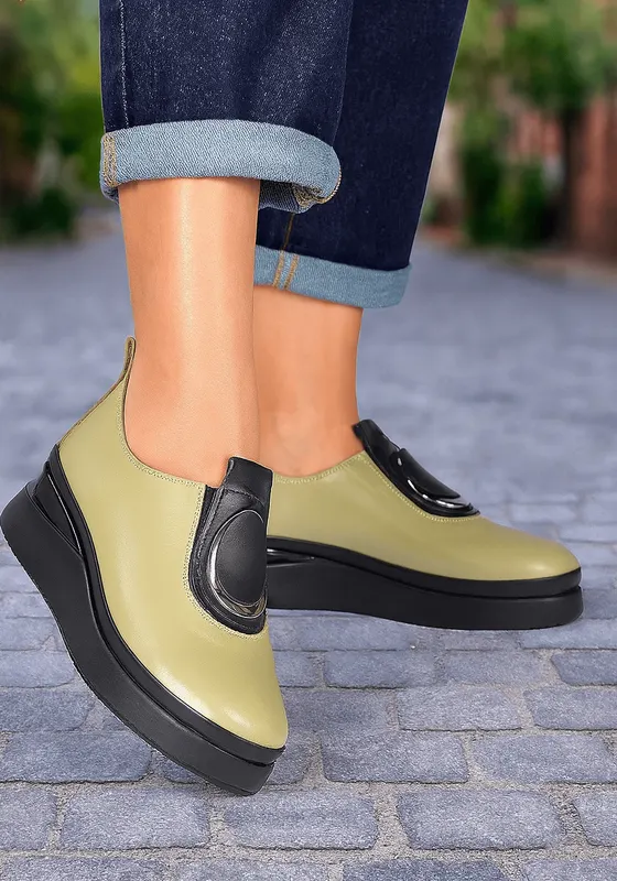 Pantofi Casual Dama din Piele cu Accesoriu - EMA AVOCADO