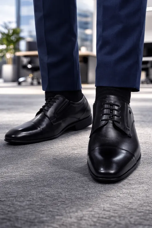 Pantofi Eleganti Barbati din Piele cu Siret Negri - BRONSON