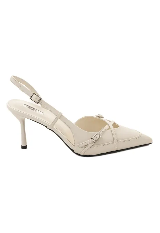 Pantofi din piele cu varf ascutit Veta - Crem