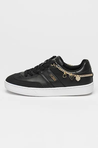 Pantofi sport de piele ecologica cu accesoriu lant - Auriu/Negru