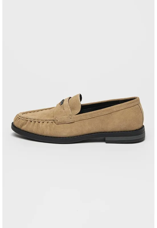 Pantofi loafer de piele intoarsa cu detaliu cu fronseuri - Kaki